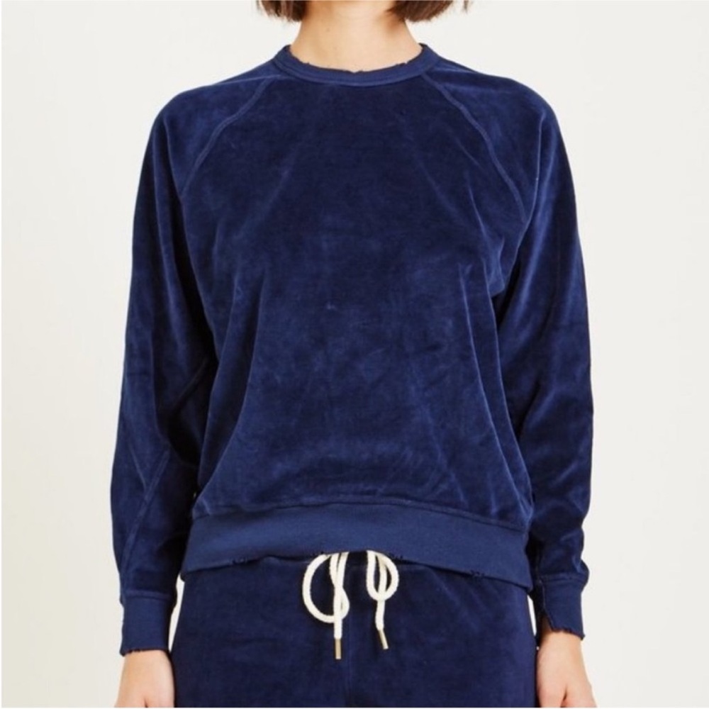 The Great College Sweatshirt in Dark Blue Velour Sweater